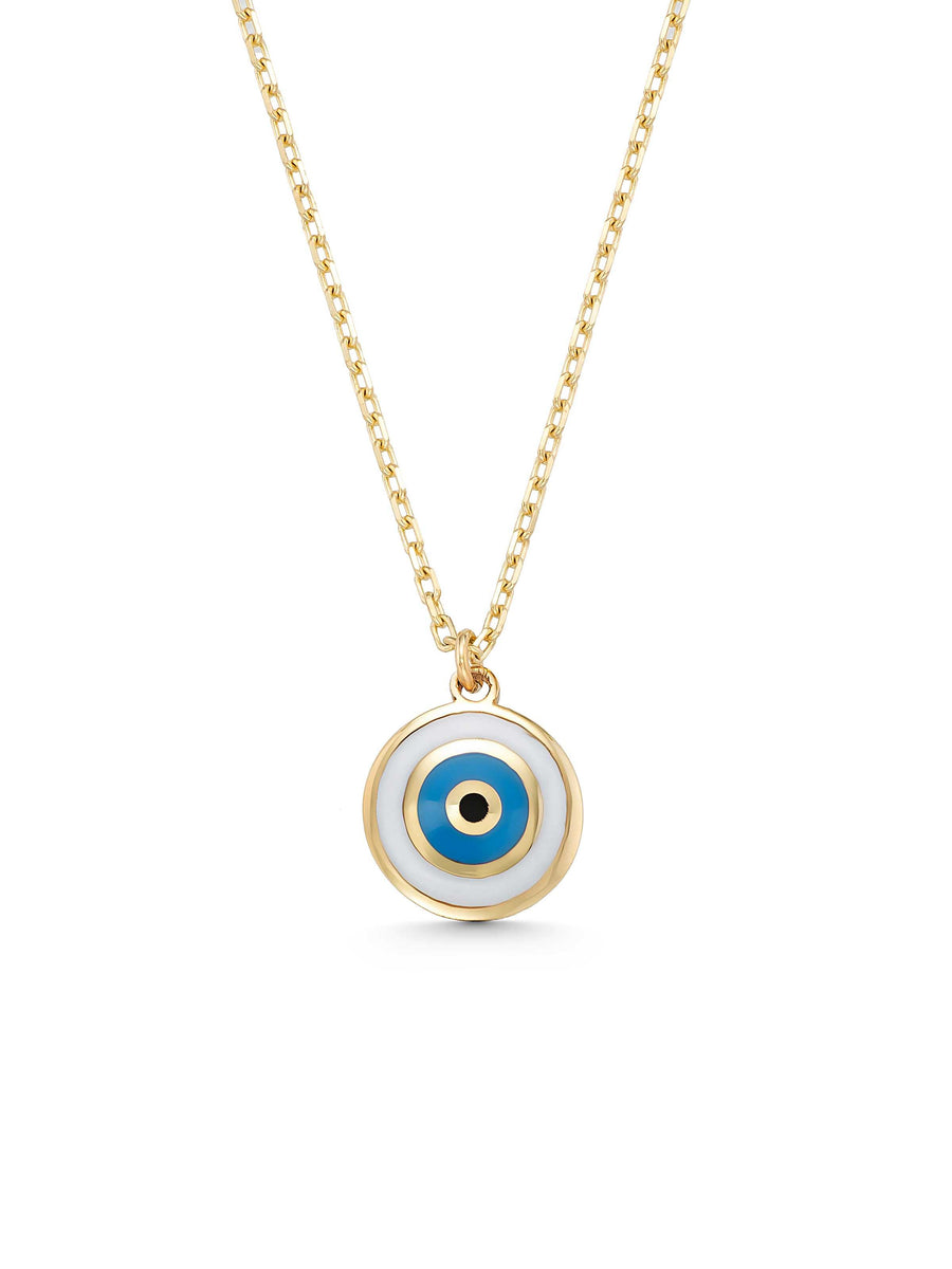 14K Gold Enamel Evil Eye Necklace