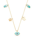 Enamel Evil Eye Themed & Necklace in 14K Gold by Elef Jewelry