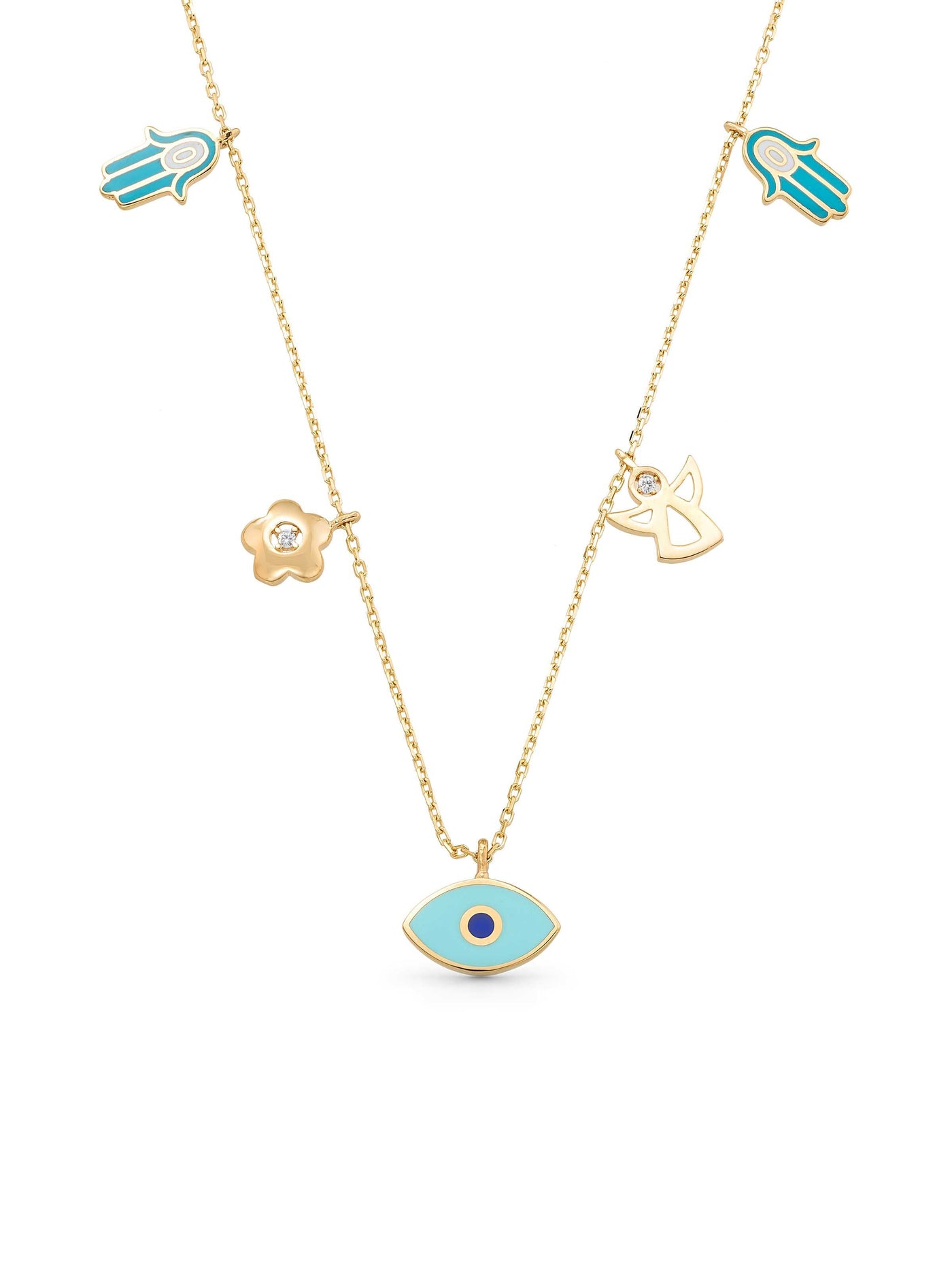 Enamel Evil Eye Themed & Necklace in 14K Gold by Elef Jewelry