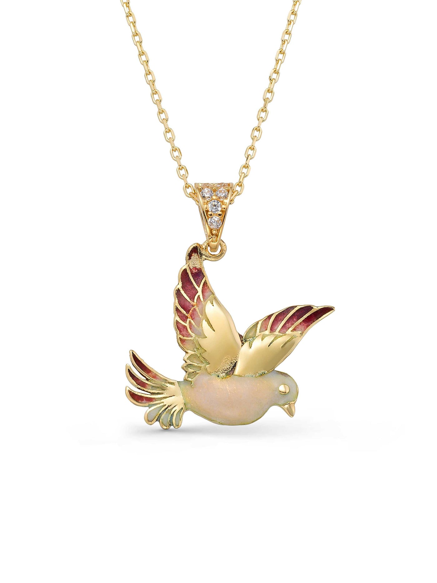 Enamel Threean Bird Necklace in 14K Gold by Elef Jewelry