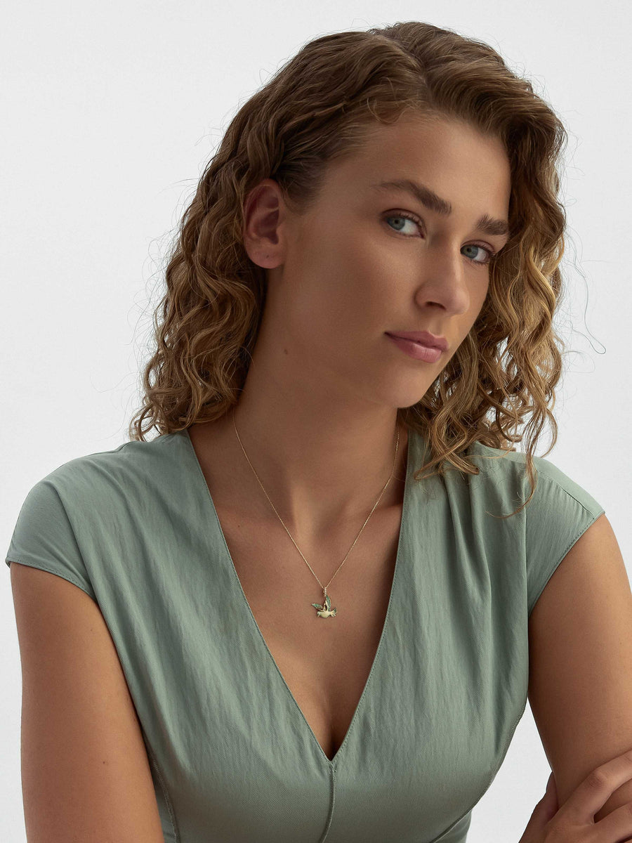 Enamel Flying Bird Necklace in 14K Gold