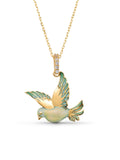 Enamel Flying Bird Necklace in 14K Gold by Elef Jewelry