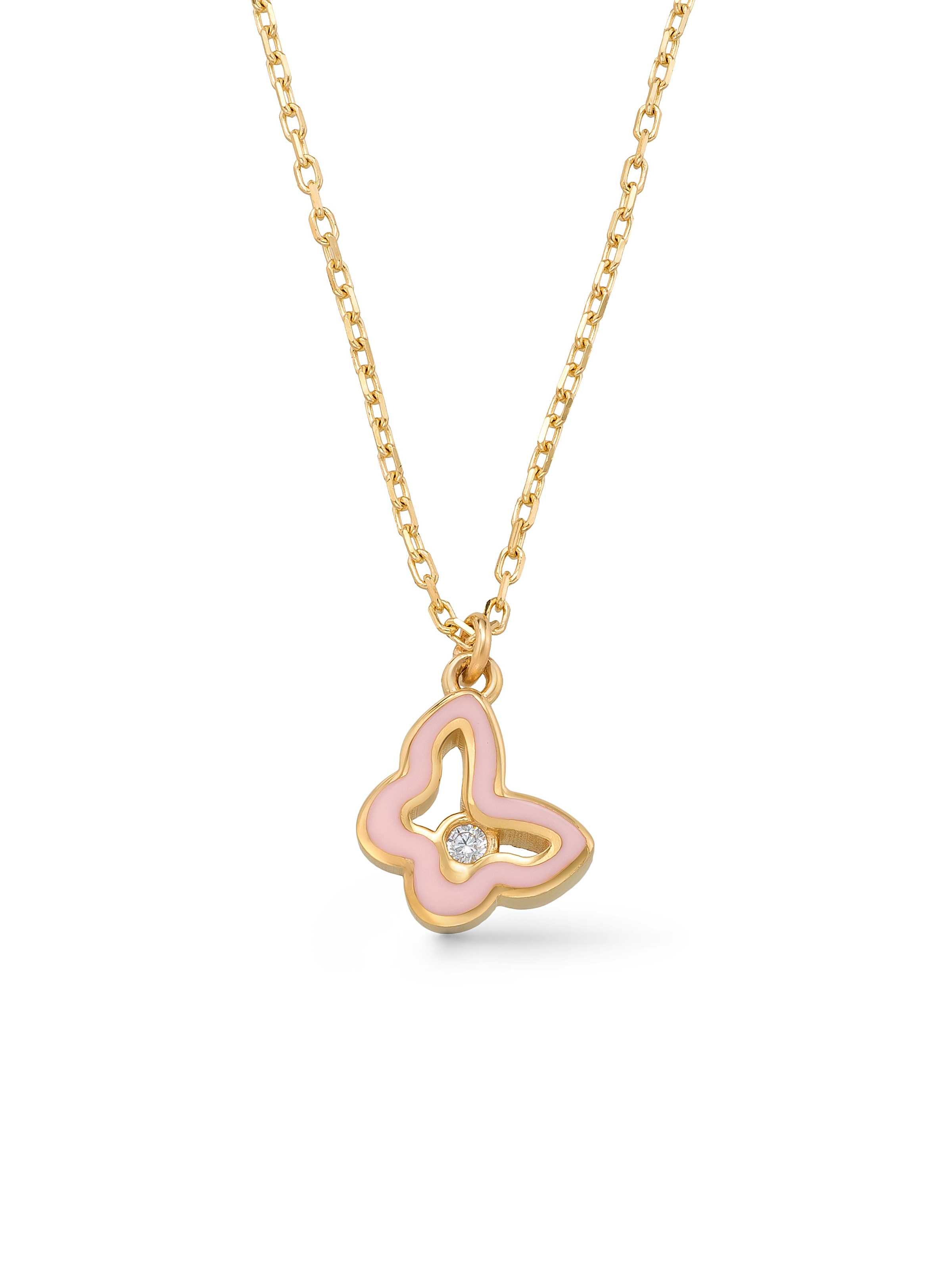Enamel & Butterfly Necklace With Stone Accents in 14K Gold by Elef Jewelry