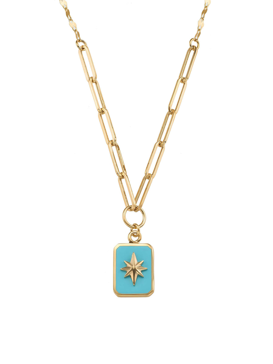 Enamel Star Medalyon Necklace in 14K Gold