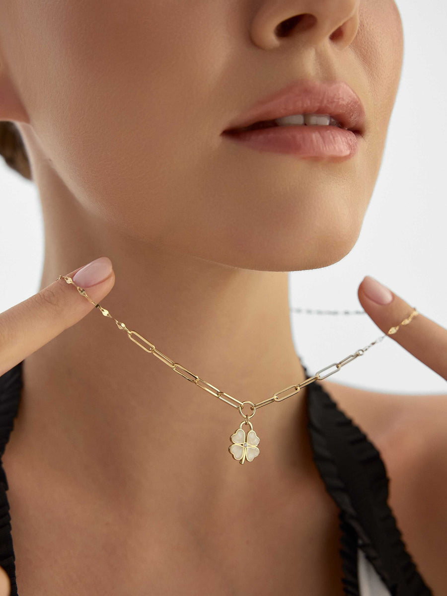 Enamel Clover Talisman Necklace in 14K Gold