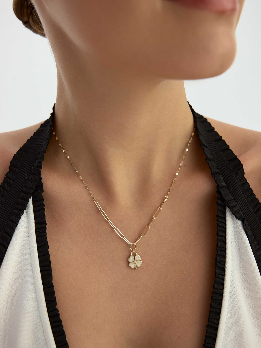 Enamel Clover Talisman Necklace in 14K Gold