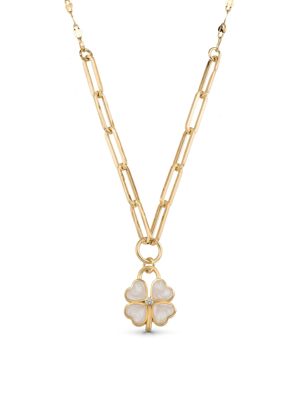 Enamel Clover Talisman Necklace in 14K Gold by Elef Jewelry