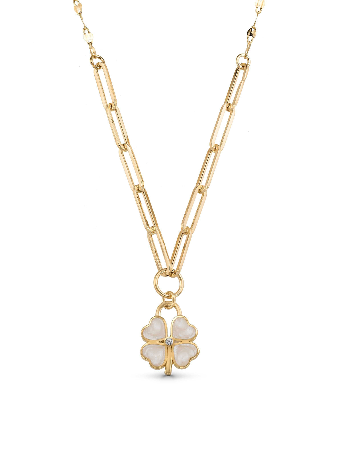 Enamel Clover Talisman Necklace in 14K Gold by Elef Jewelry