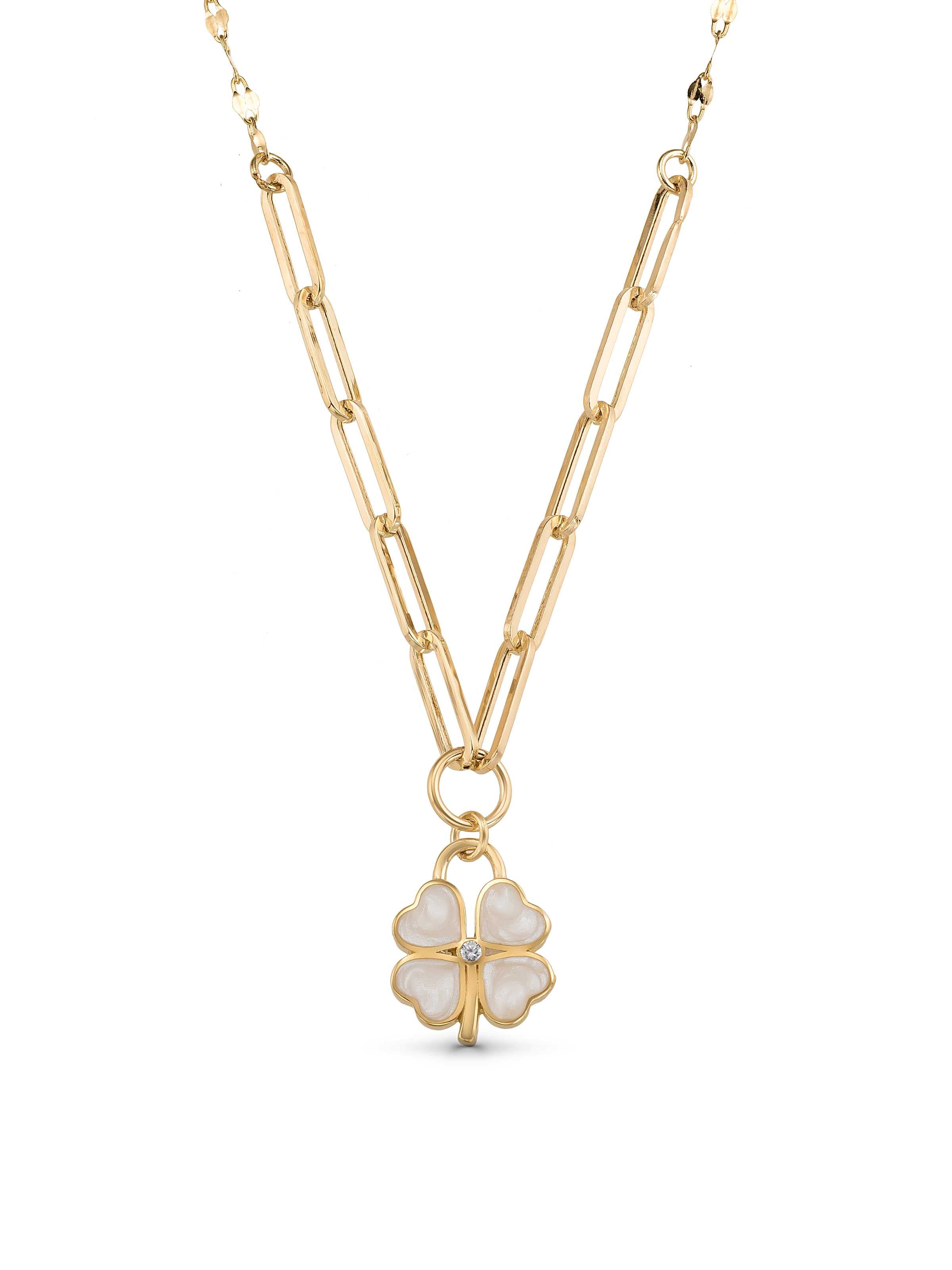 Enamel Clover Talisman Necklace in 14K Gold by Elef Jewelry