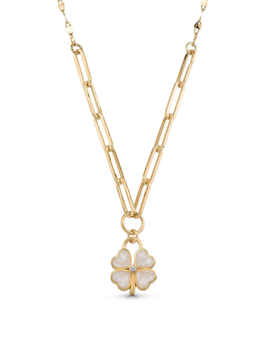 Enamel Clover Talisman Necklace in 14K Gold