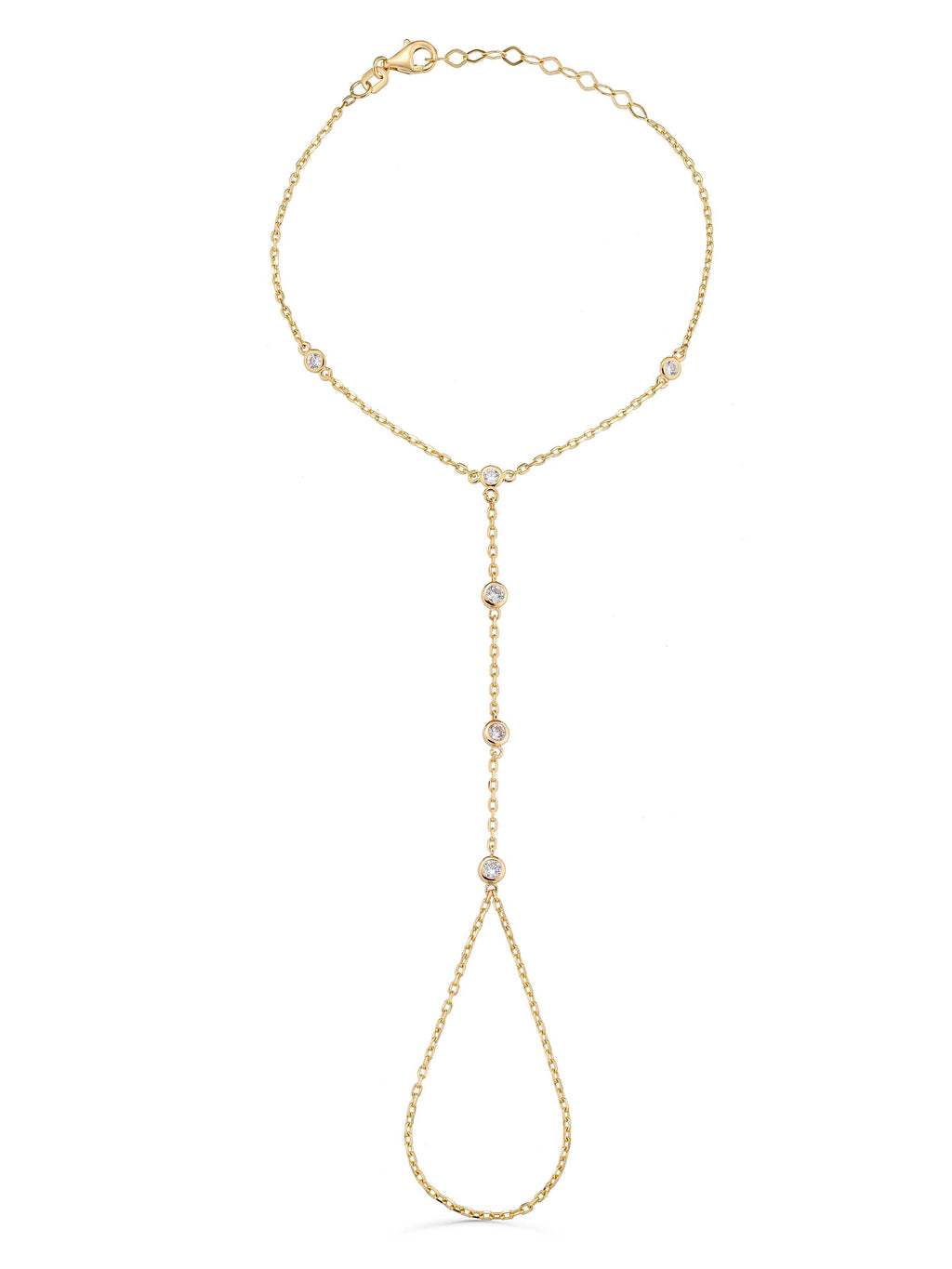 Minimal Zircon Hand Chain in 14K Gold by Elef Jewelry