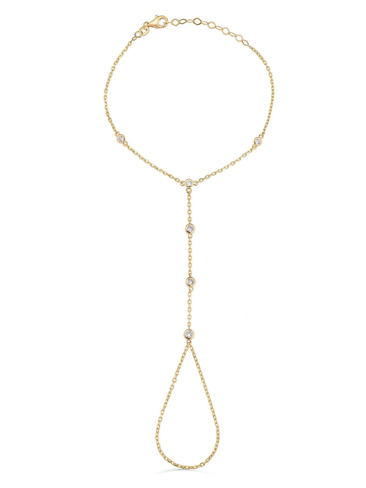 Minimal Zircon Hand Chain in 14K Gold by Elef Jewelry