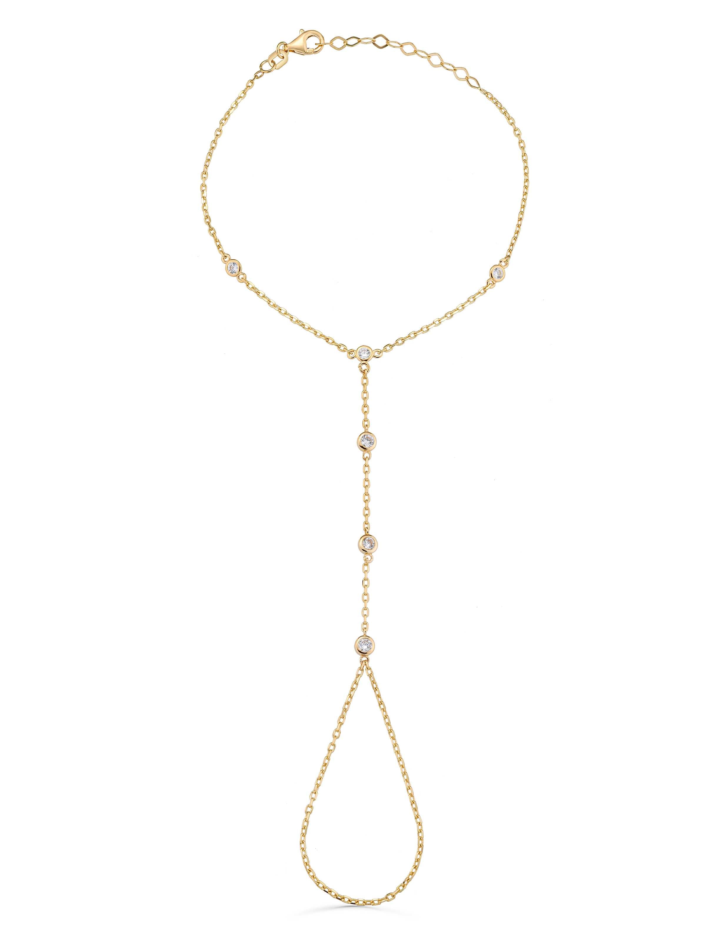 Minimal Zircon Hand Chain in 14K Gold by Elef Jewelry