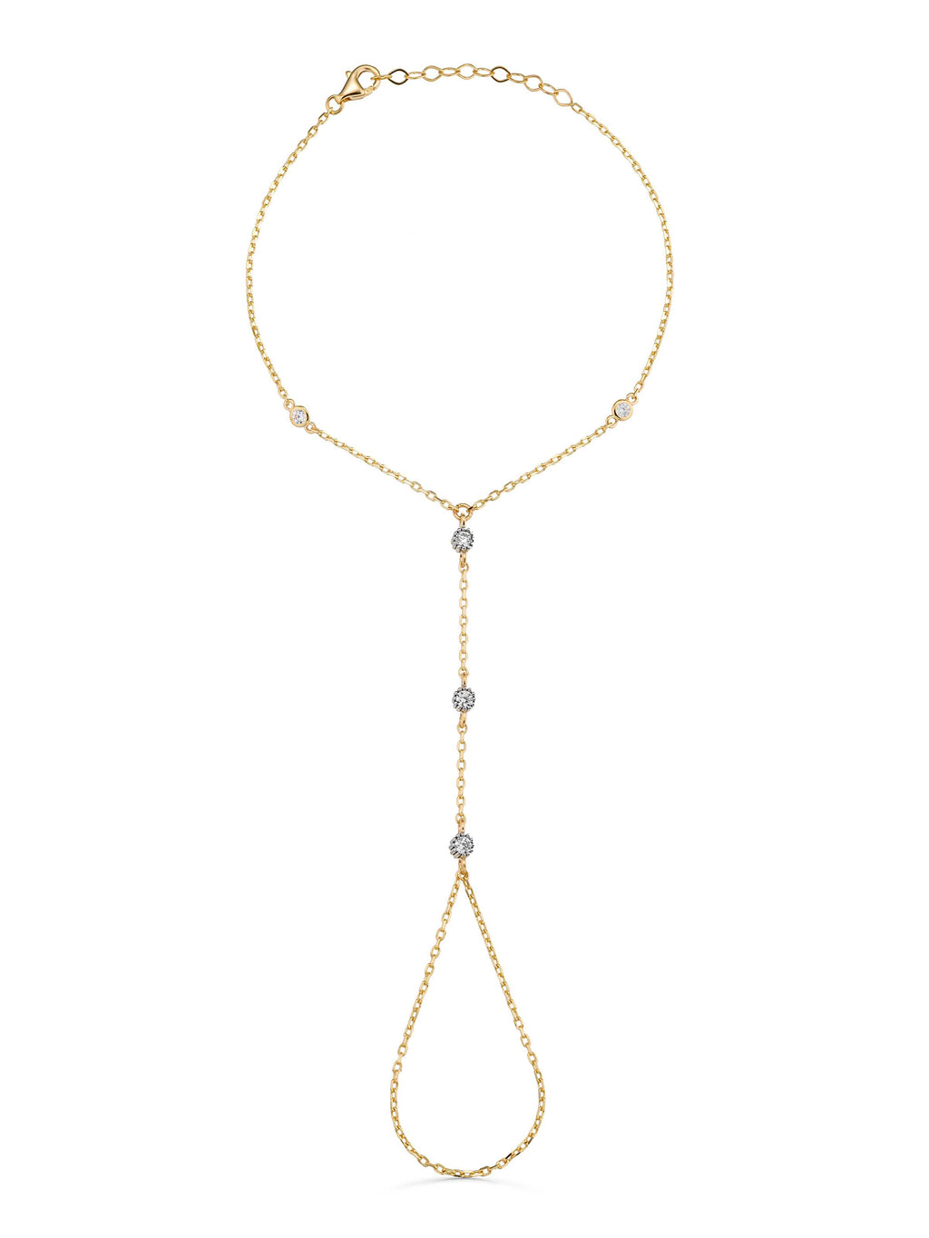 Minimal Zircon Hand Chain in 14K Gold by Elef Jewelry