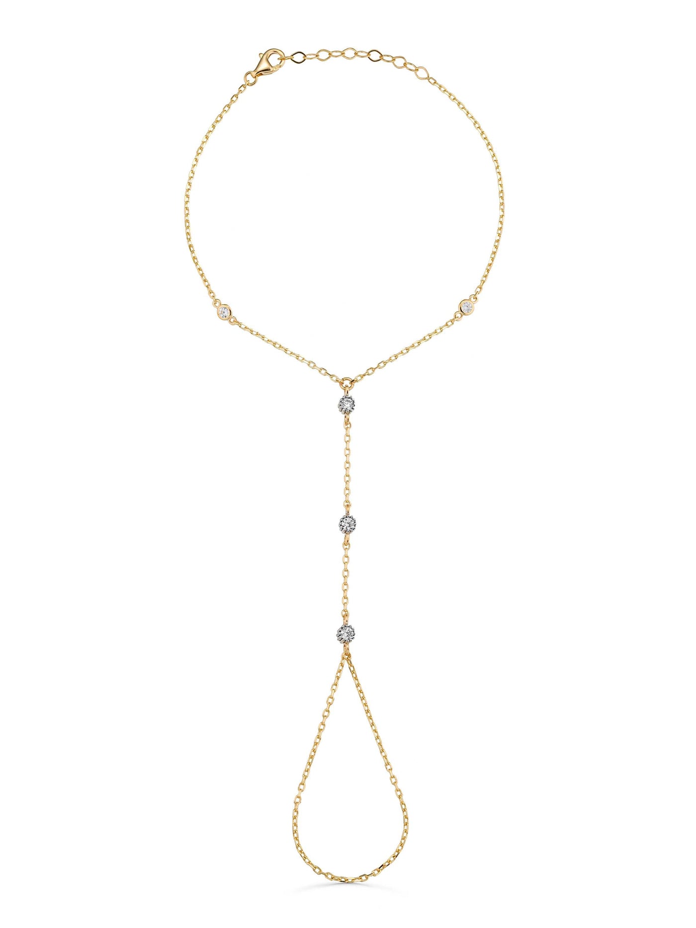 Minimal Zircon Hand Chain in 14K Gold by Elef Jewelry