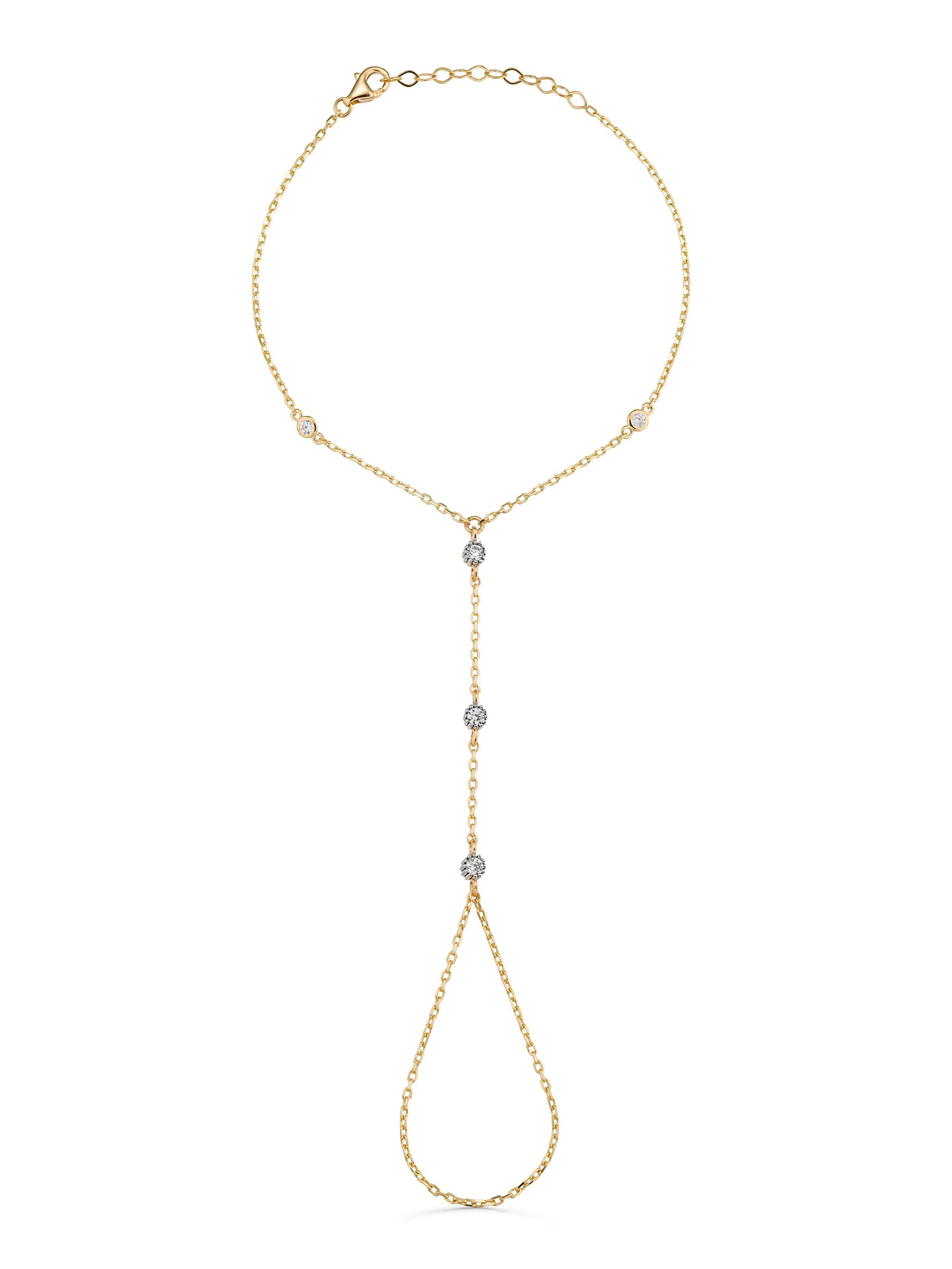 Minimal Zircon Hand Chain in 14K Gold by Elef Jewelry