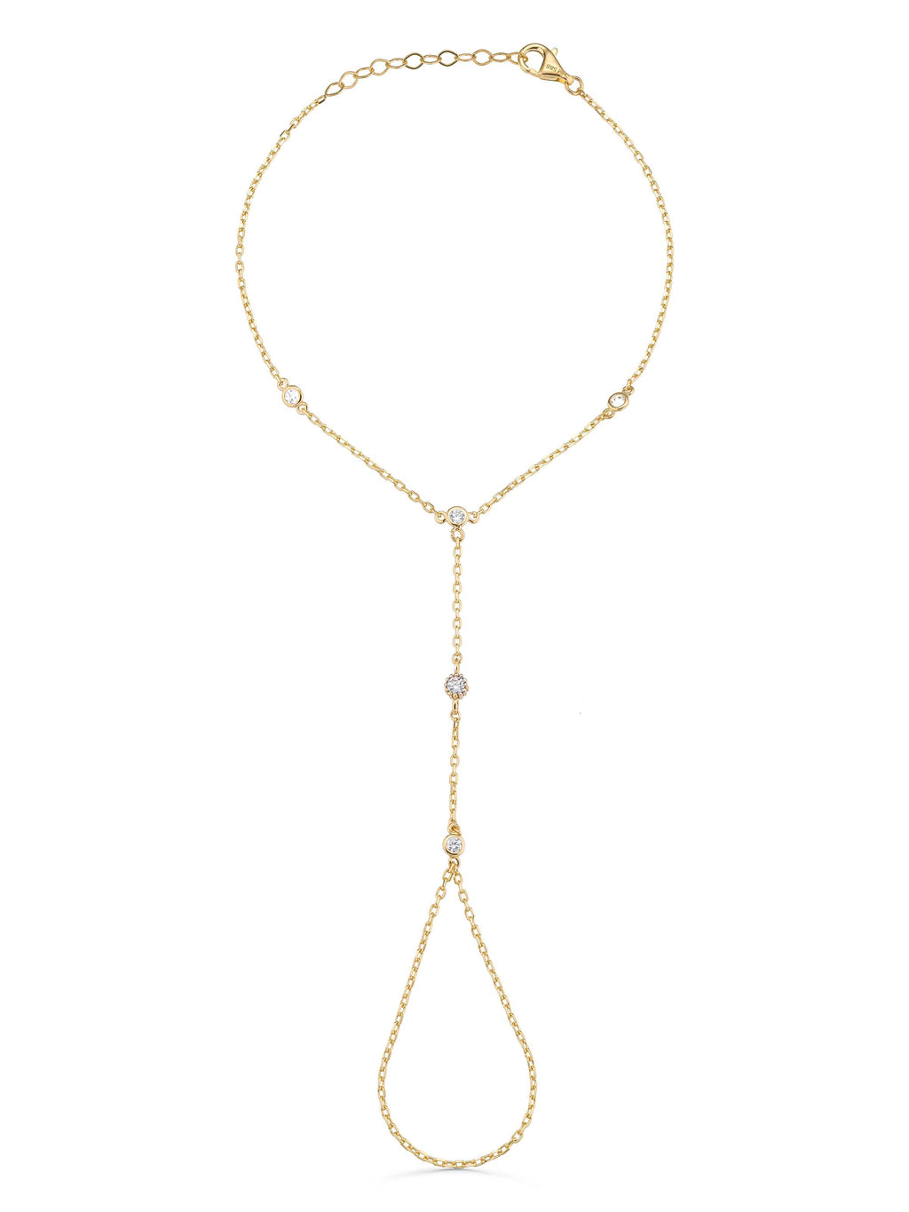 Minimal Zircon Stone Accents Hand Chain in 14K Gold by Elef Jewelry