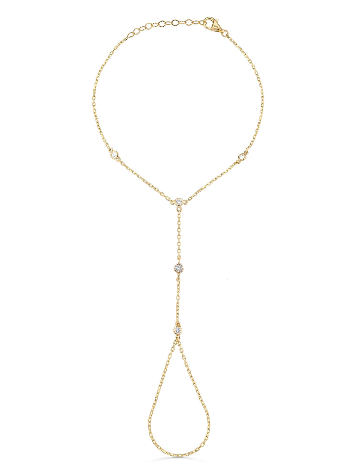 Minimal Zircon Stone Accents Hand Chain in 14K Gold by Elef Jewelry