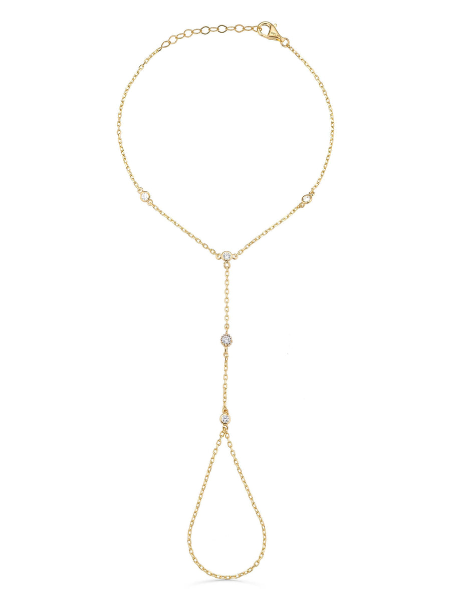 Minimal Zircon Stone Accents Hand Chain in 14K Gold