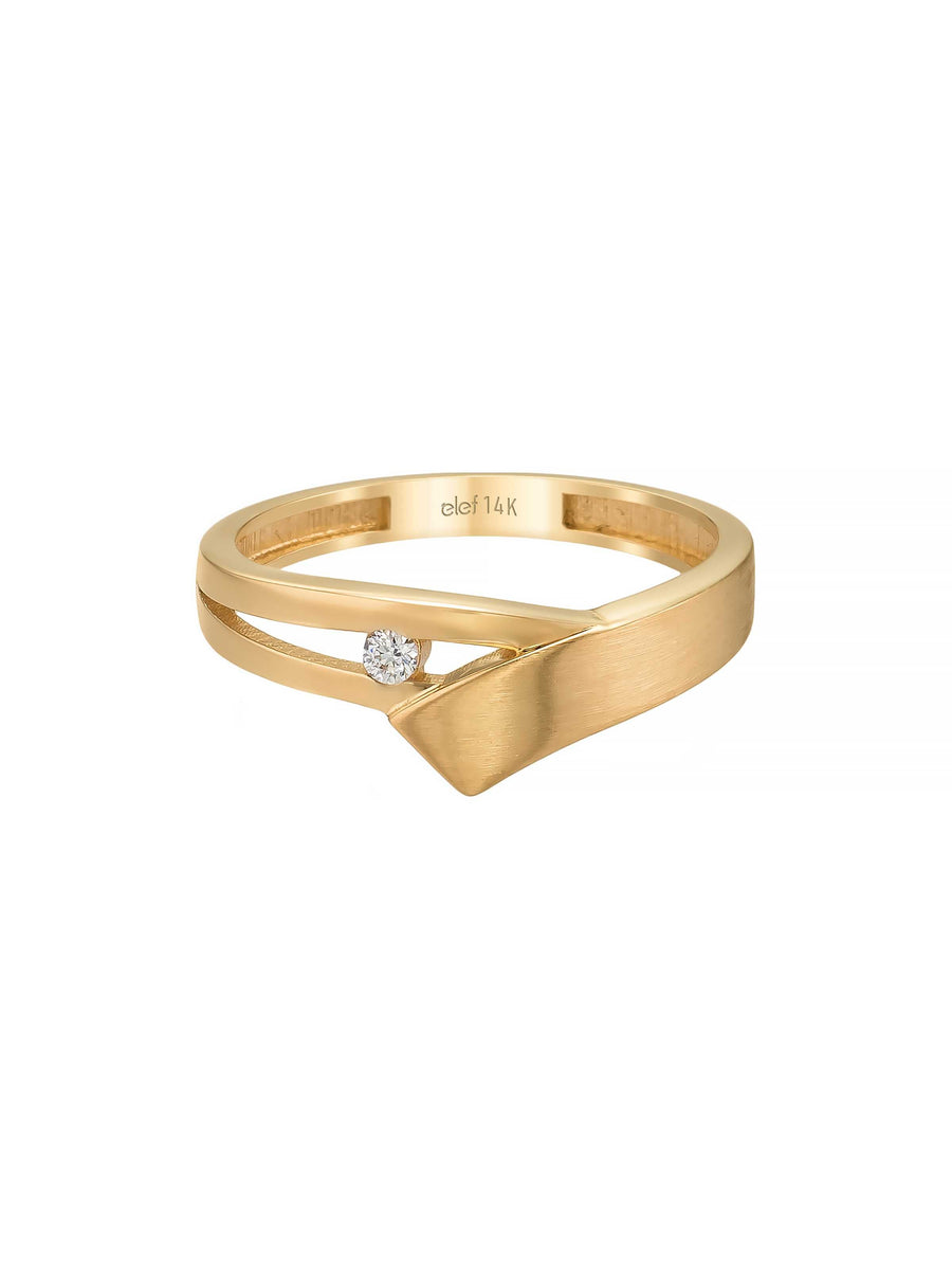 Modern Geometric Solitaire Ring in 14K Gold