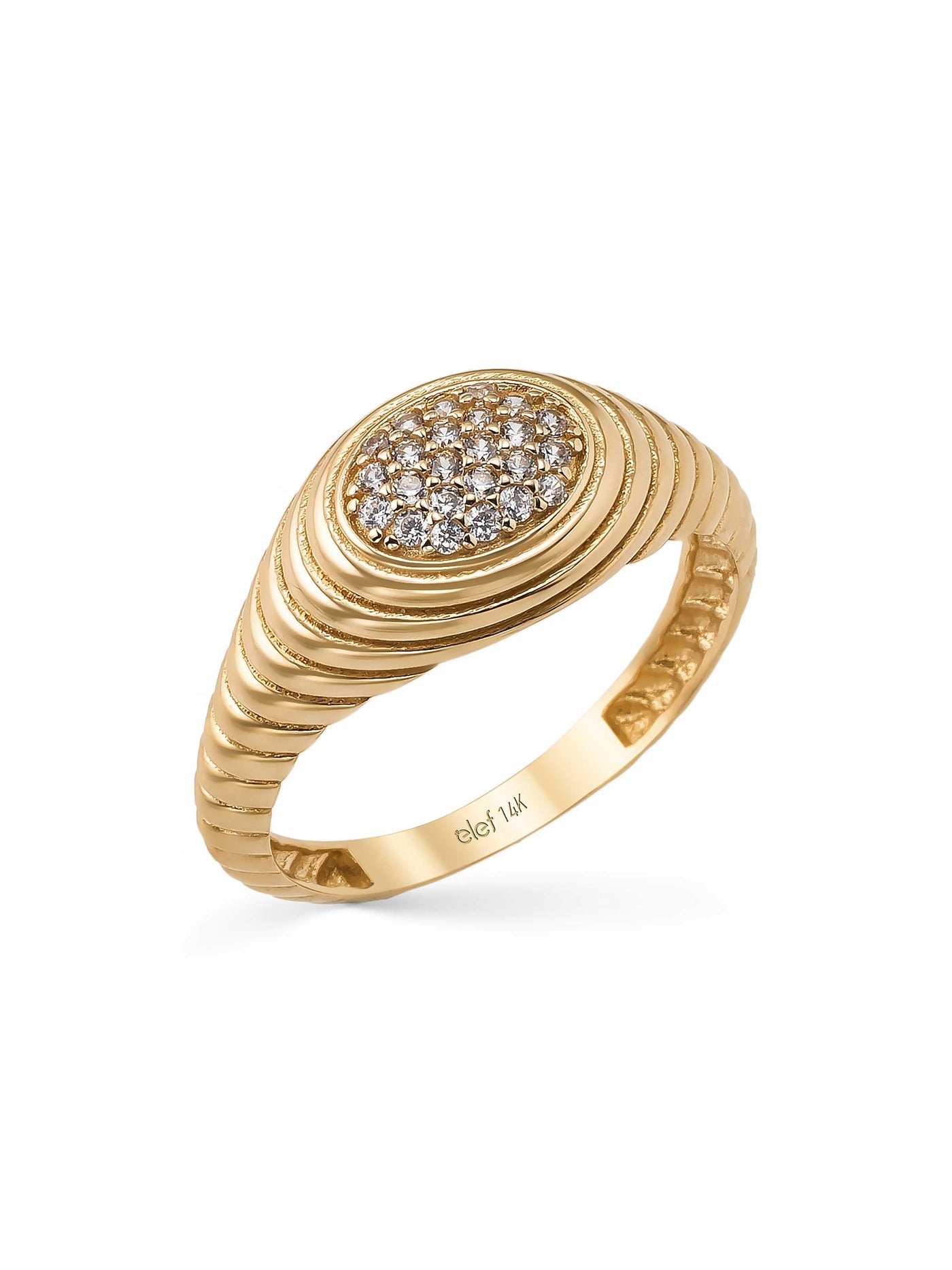 Modern Oval Form Diamond-Inspired Ring in 14K Gold by Elef Jewelry