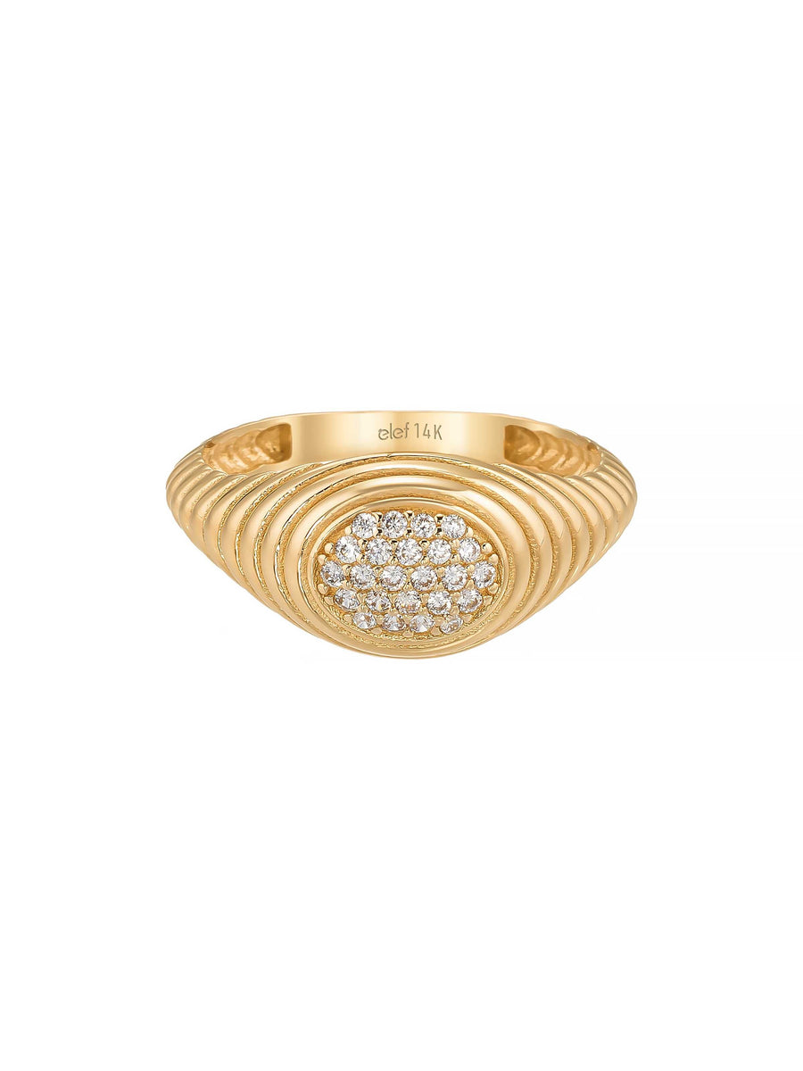 Modern Oval Form Diamond-Inspired Ring in 14K Gold