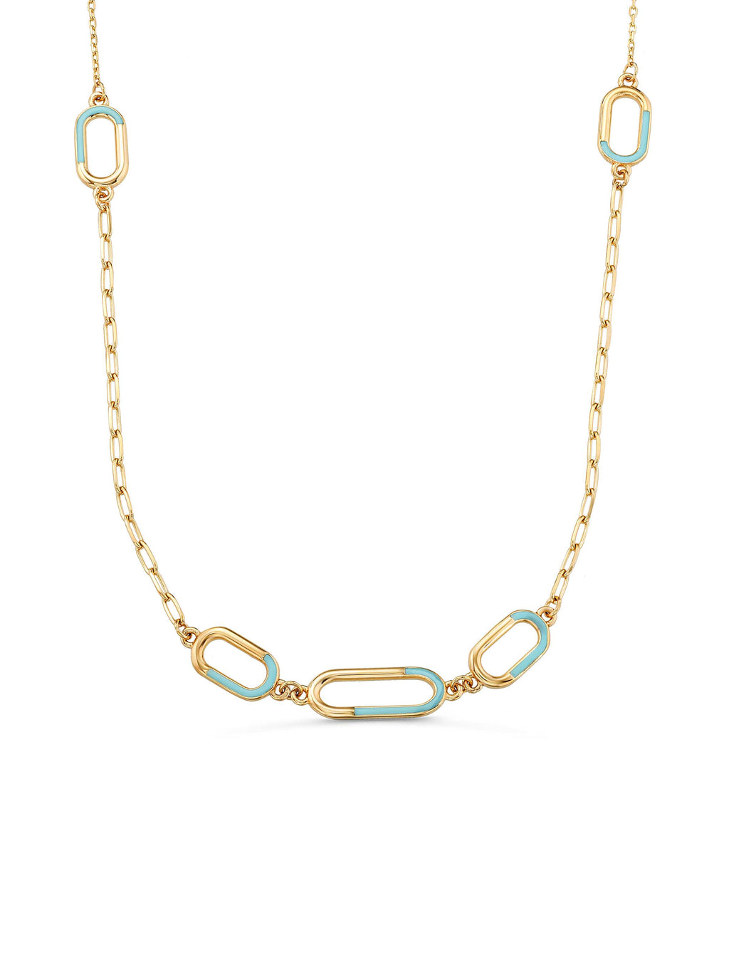 Modern Oval Enamel Gold Necklace in 14K Gold by Elef Jewelry