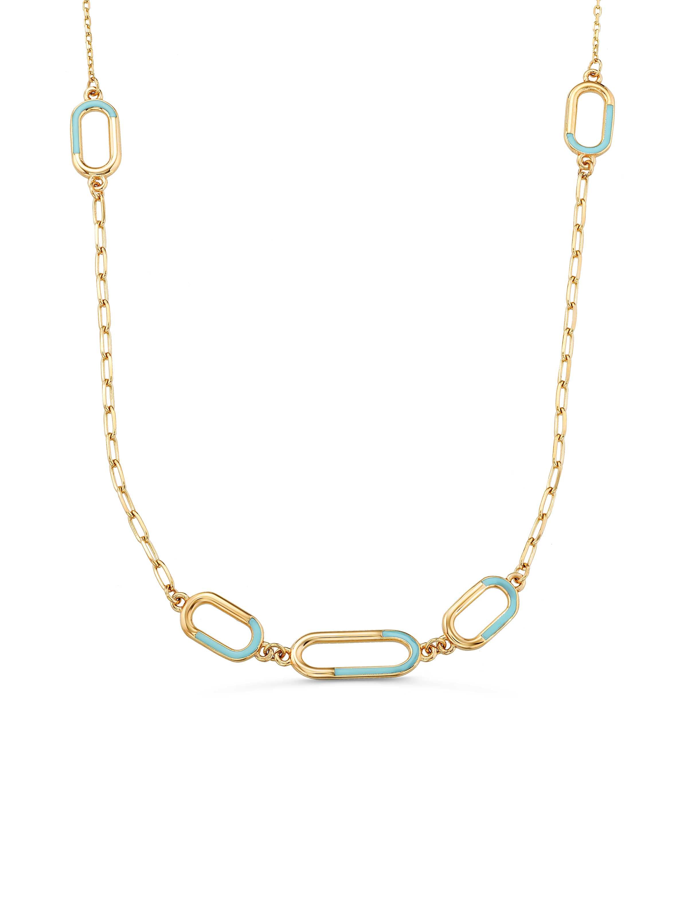 Modern Oval Enamel Gold Necklace in 14K Gold by Elef Jewelry