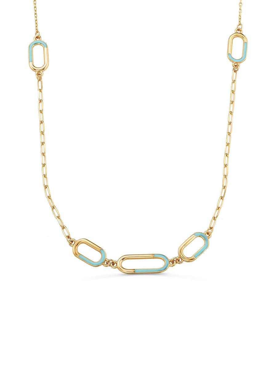 Modern Oval Enamel Gold Necklace in 14K Gold