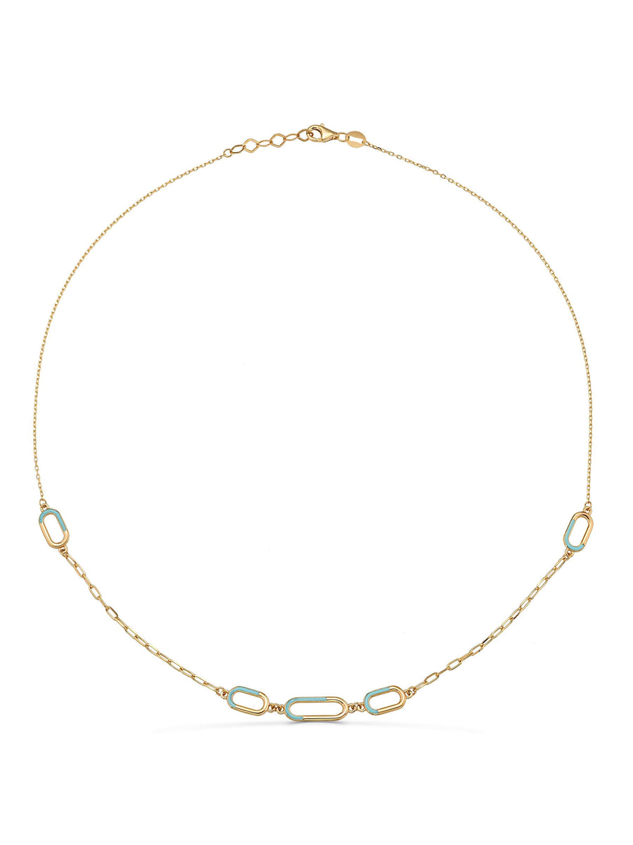 Modern Oval Enamel Gold Necklace in 14K Gold