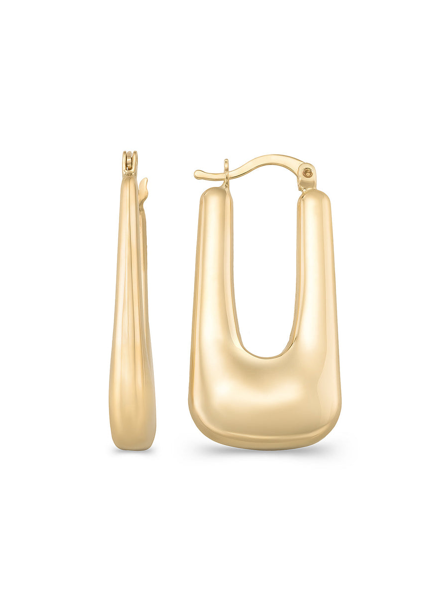 Modern Half Oval Form Earrings in 14K Gold