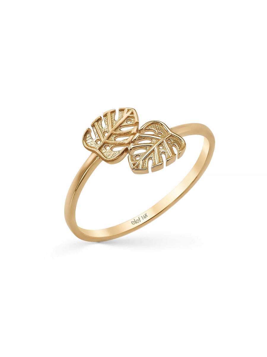 Monstera Leaf Motif Minimal Ring in 14K Gold