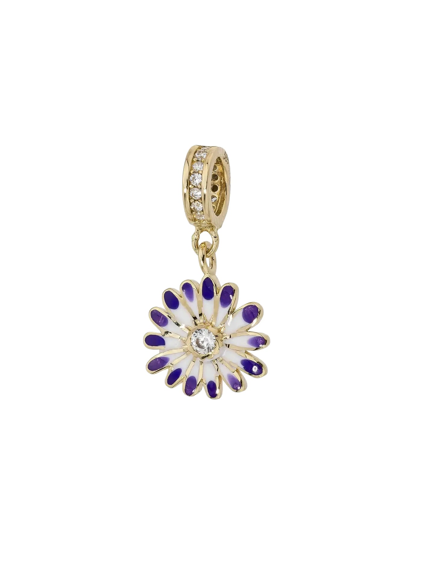 Purple & White Enamel Daisy Stone Charm in 14K Gold by Elef Jewelry