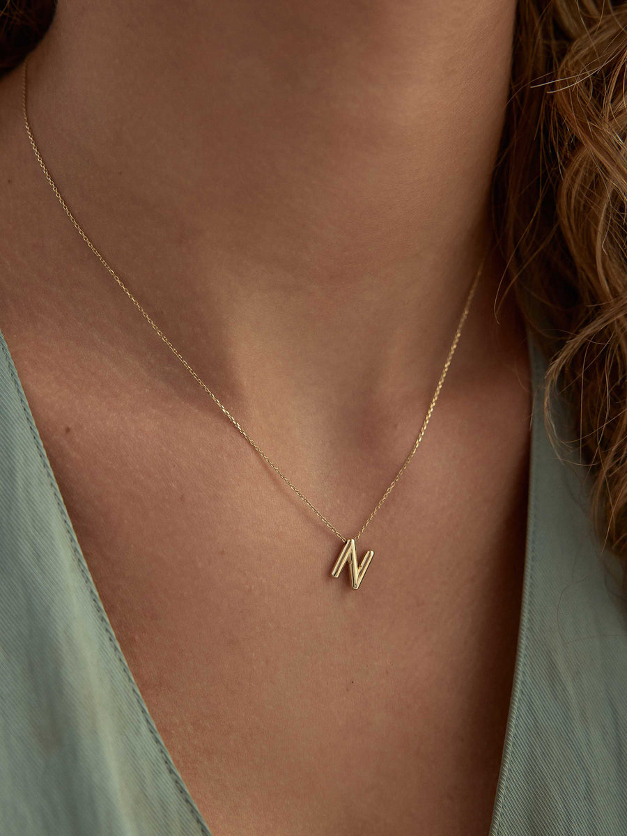Letter N Classic Initial Necklace in 14K Gold