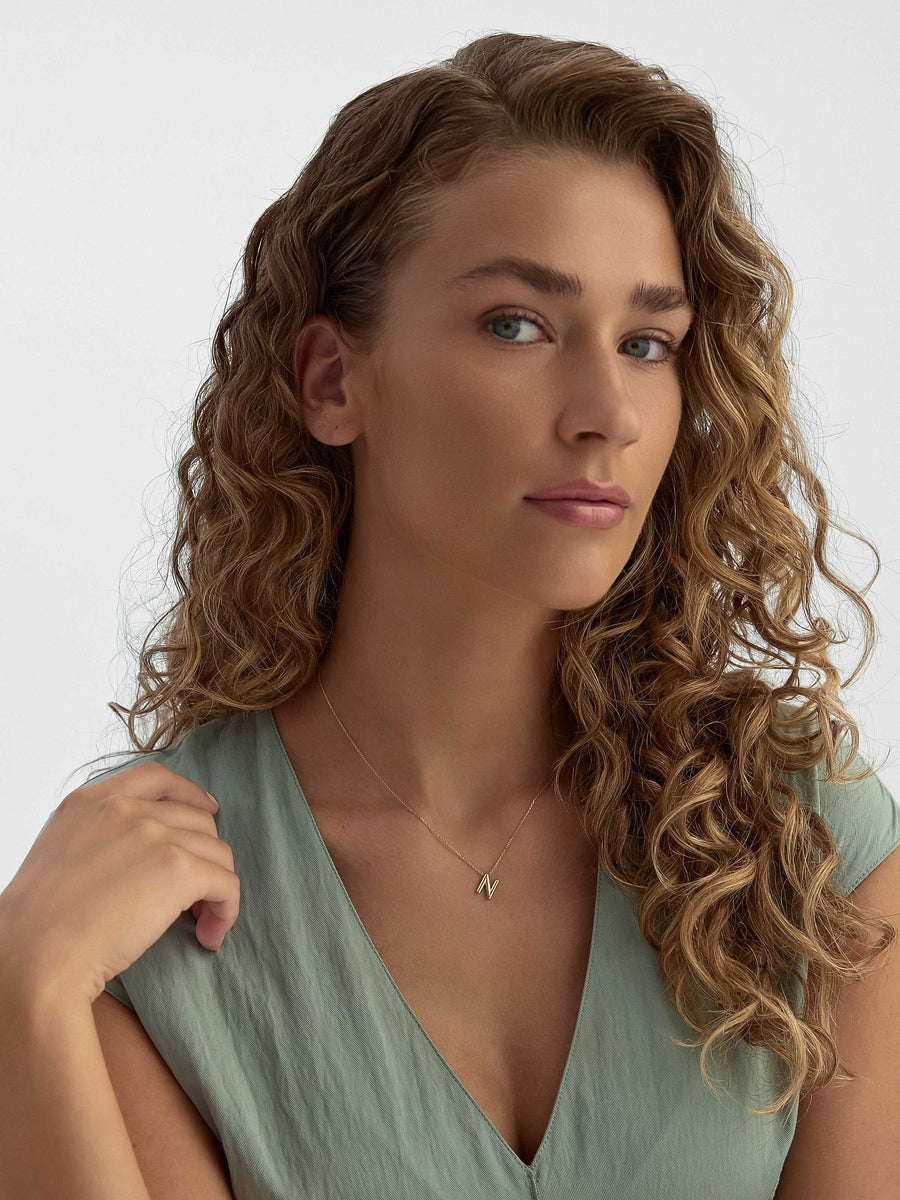 Letter N Classic Initial Necklace in 14K Gold