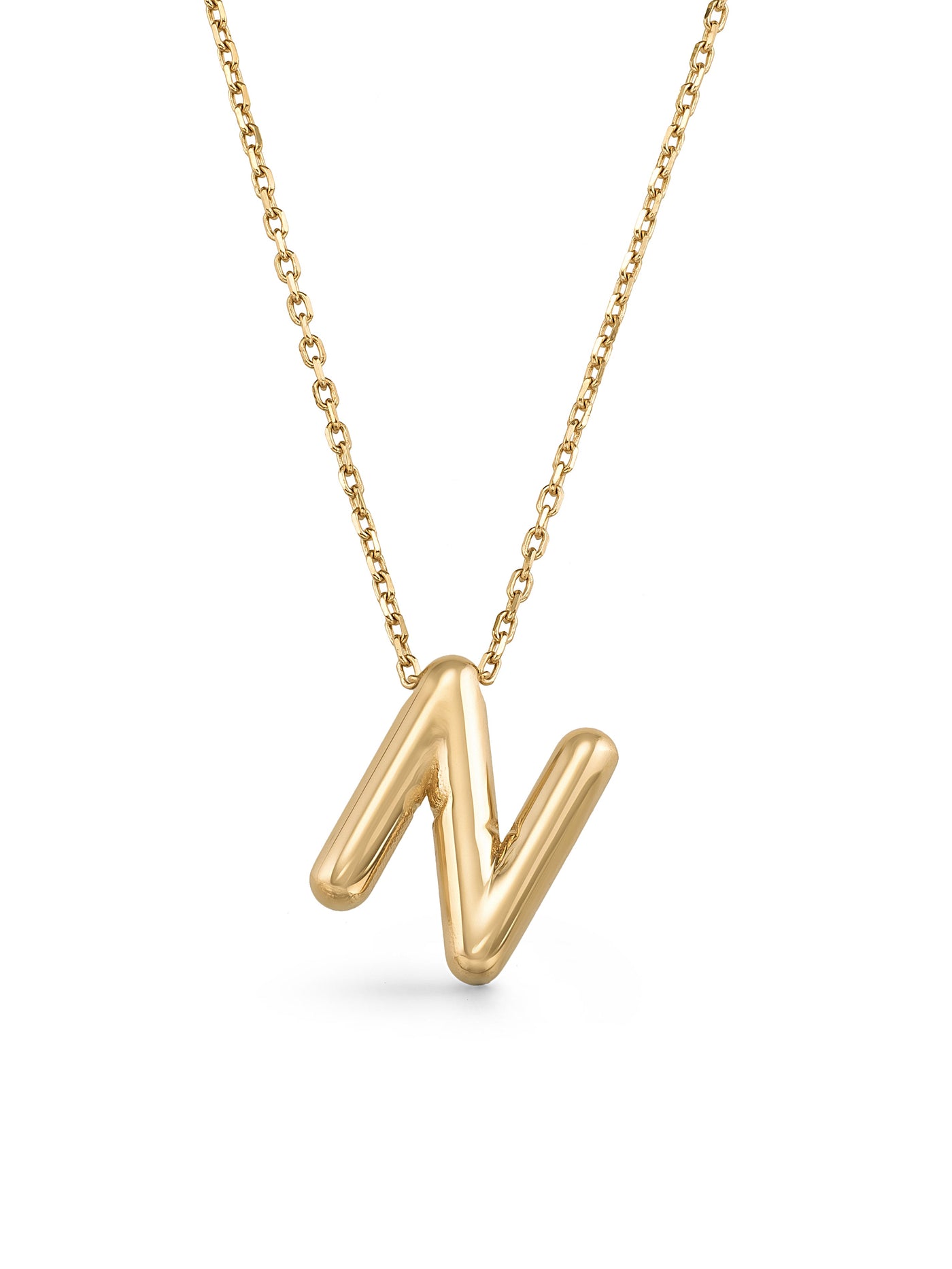 Letter N Classic Initial Necklace in 14K Gold by Elef Jewelry