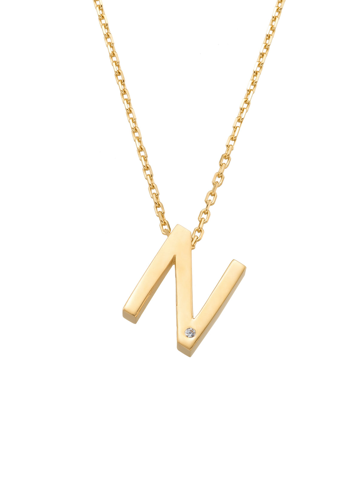 Letter N Stone Initial Necklace in 14K Gold by Elef Jewelry