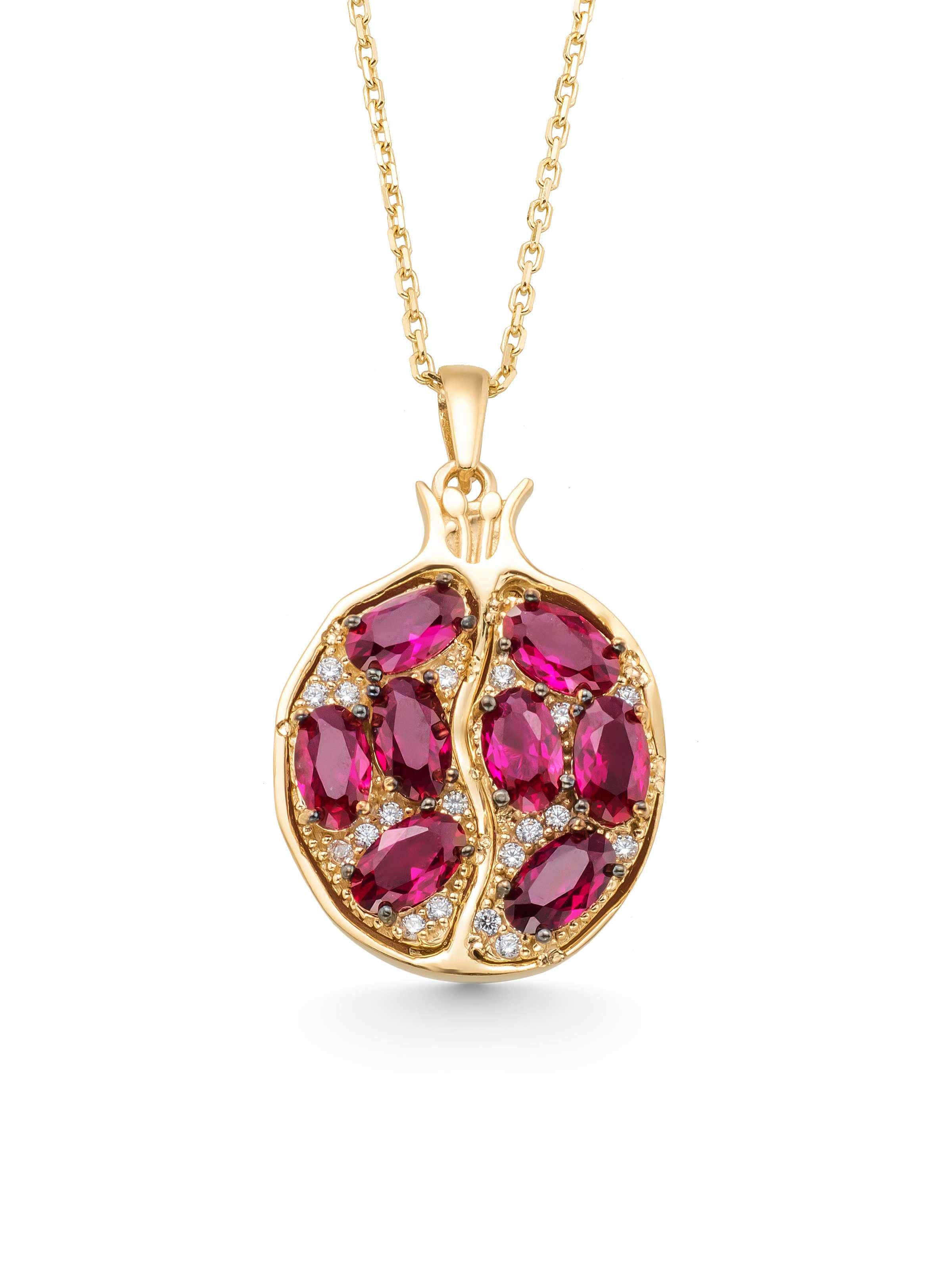 Pomegranate Stone Necklace in 14K Gold by Elef Jewelry