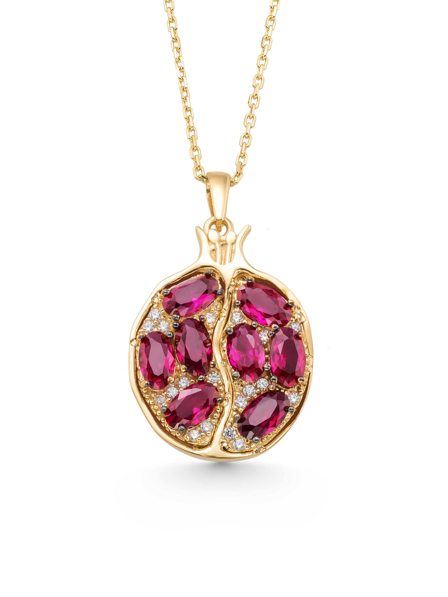Pomegranate Stone Necklace in 14K Gold