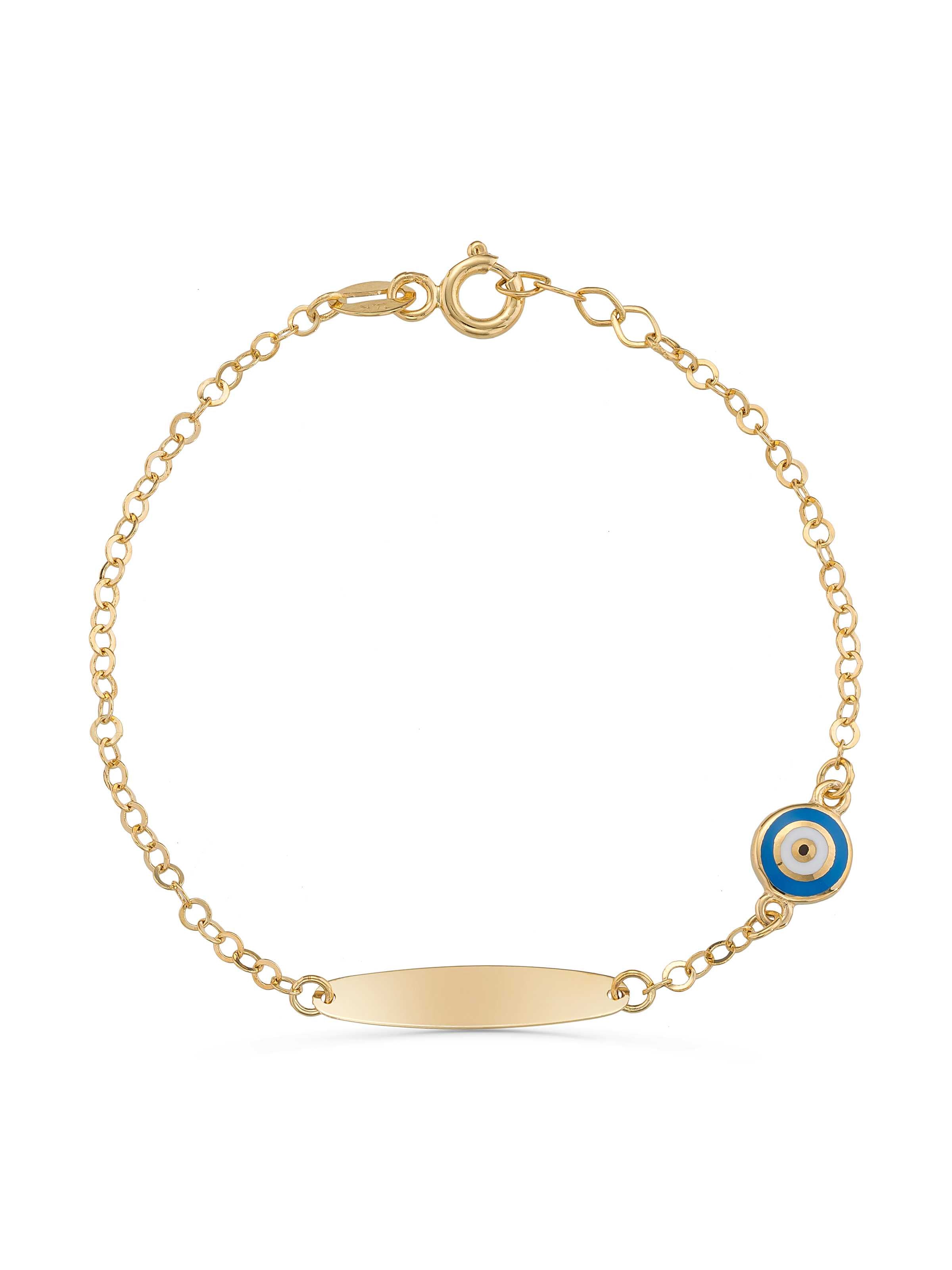 14K Gold Evil Eye Kids Id Bracelet by Elef Jewelry