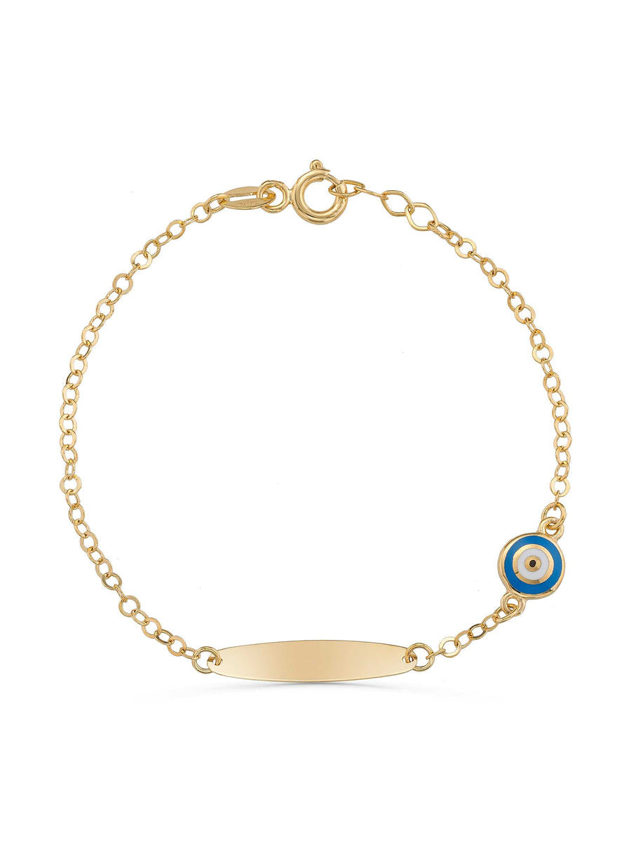 14K Gold Evil Eye Kids Id Bracelet
