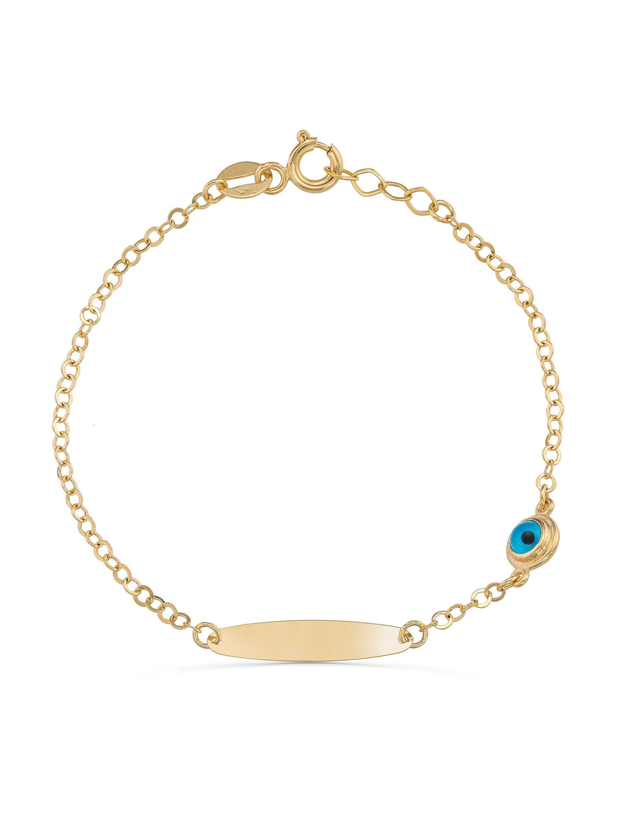 14K Gold Evil Eye Kids Id Bracelet