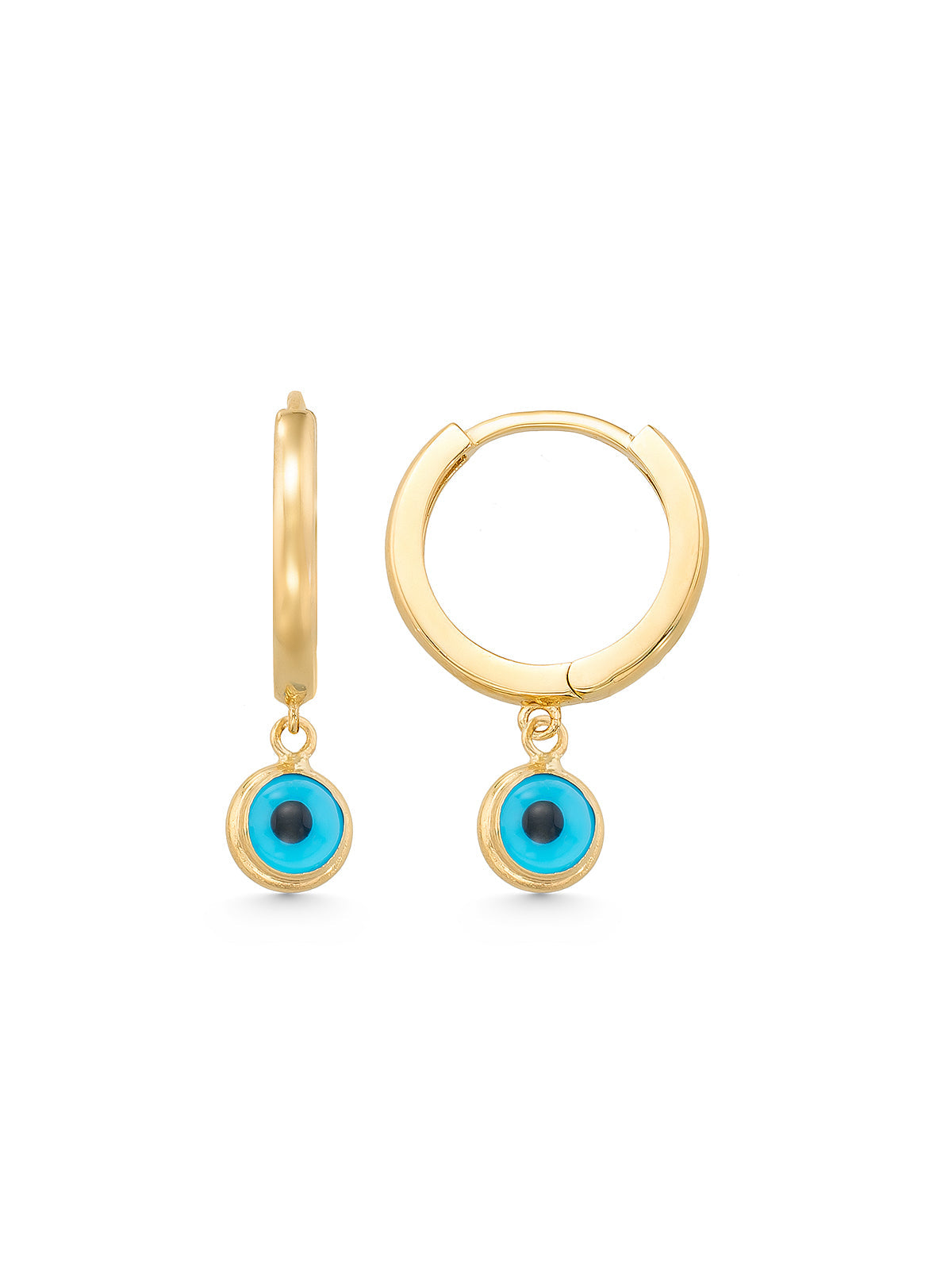 Evil Eye Beaded Drop Hoop Earrings in 14K Gold by Elef Jewelry