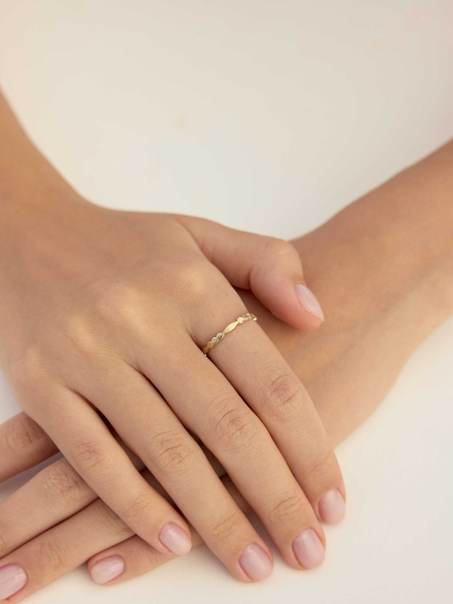 Dotted Marquise Form Minimal Ring in 14K Gold