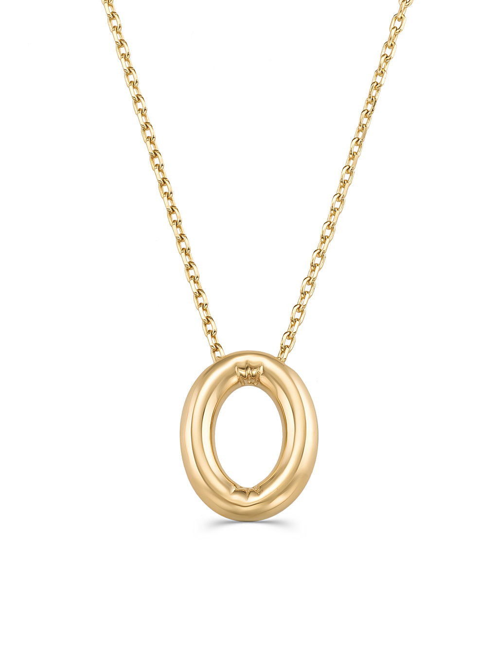 Letter O Classic Initial Necklace in 14K Gold by Elef Jewelry