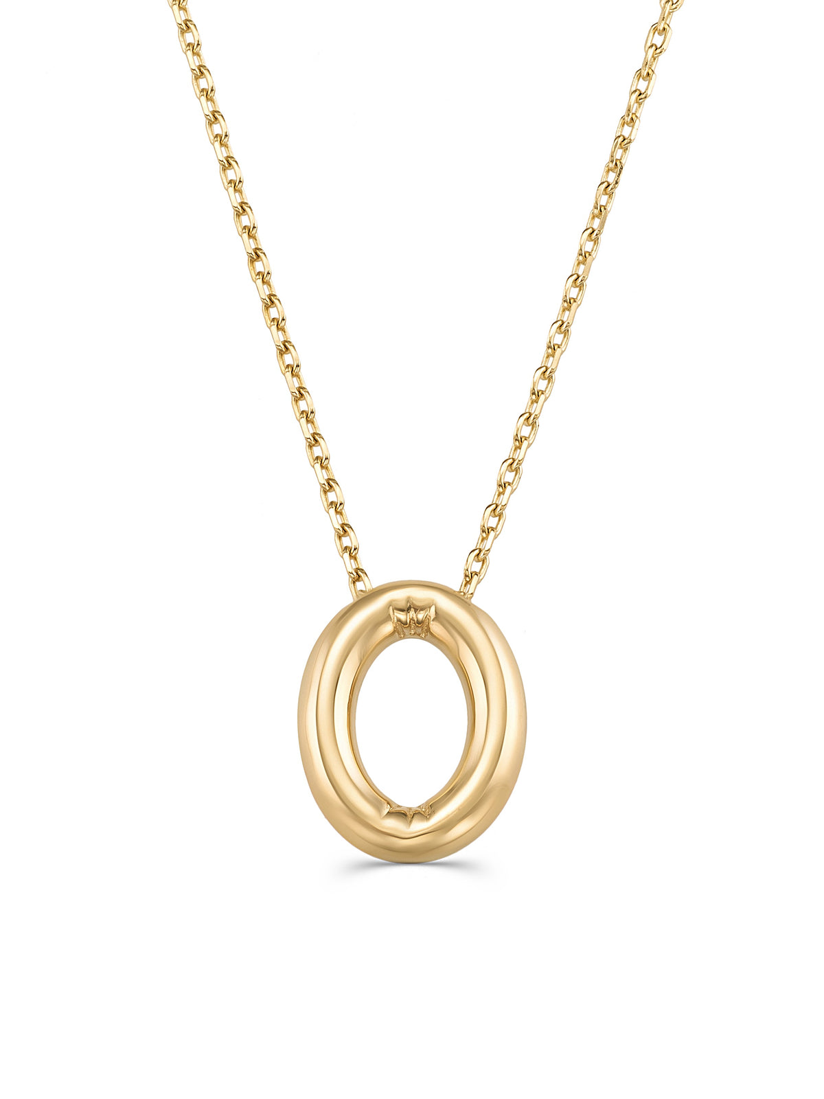 Letter O Classic Initial Necklace in 14K Gold by Elef Jewelry