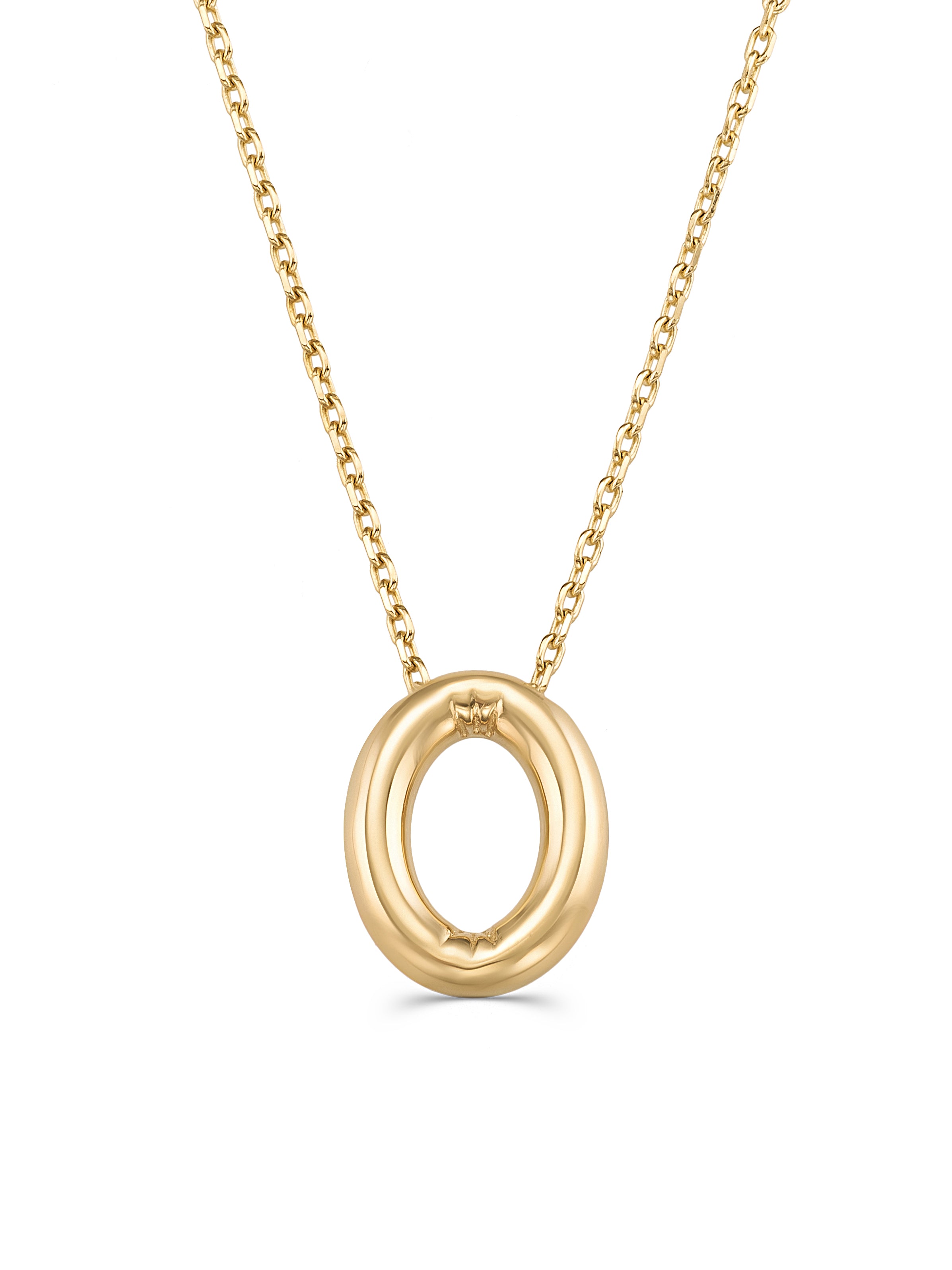 Letter O Classic Initial Necklace in 14K Gold by Elef Jewelry
