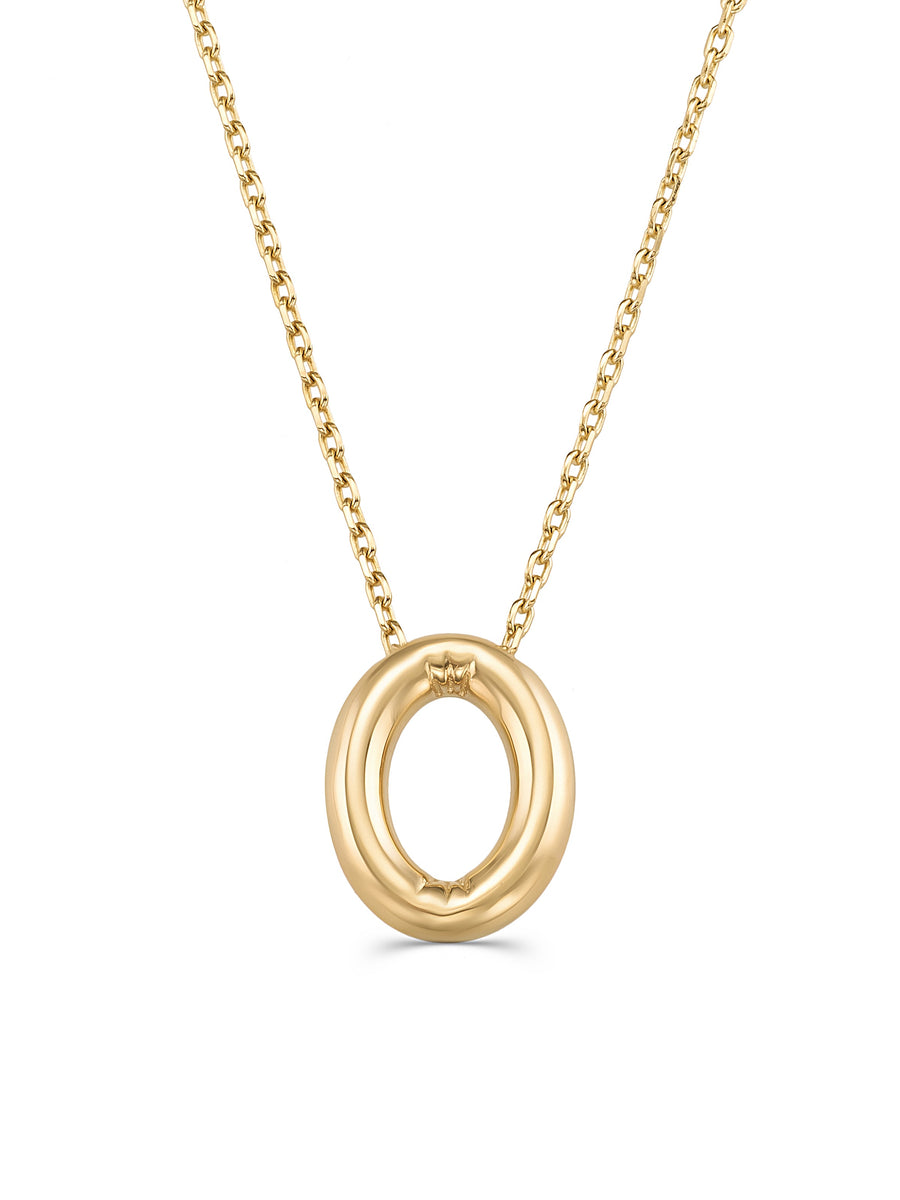 Letter O Classic Initial Necklace in 14K Gold