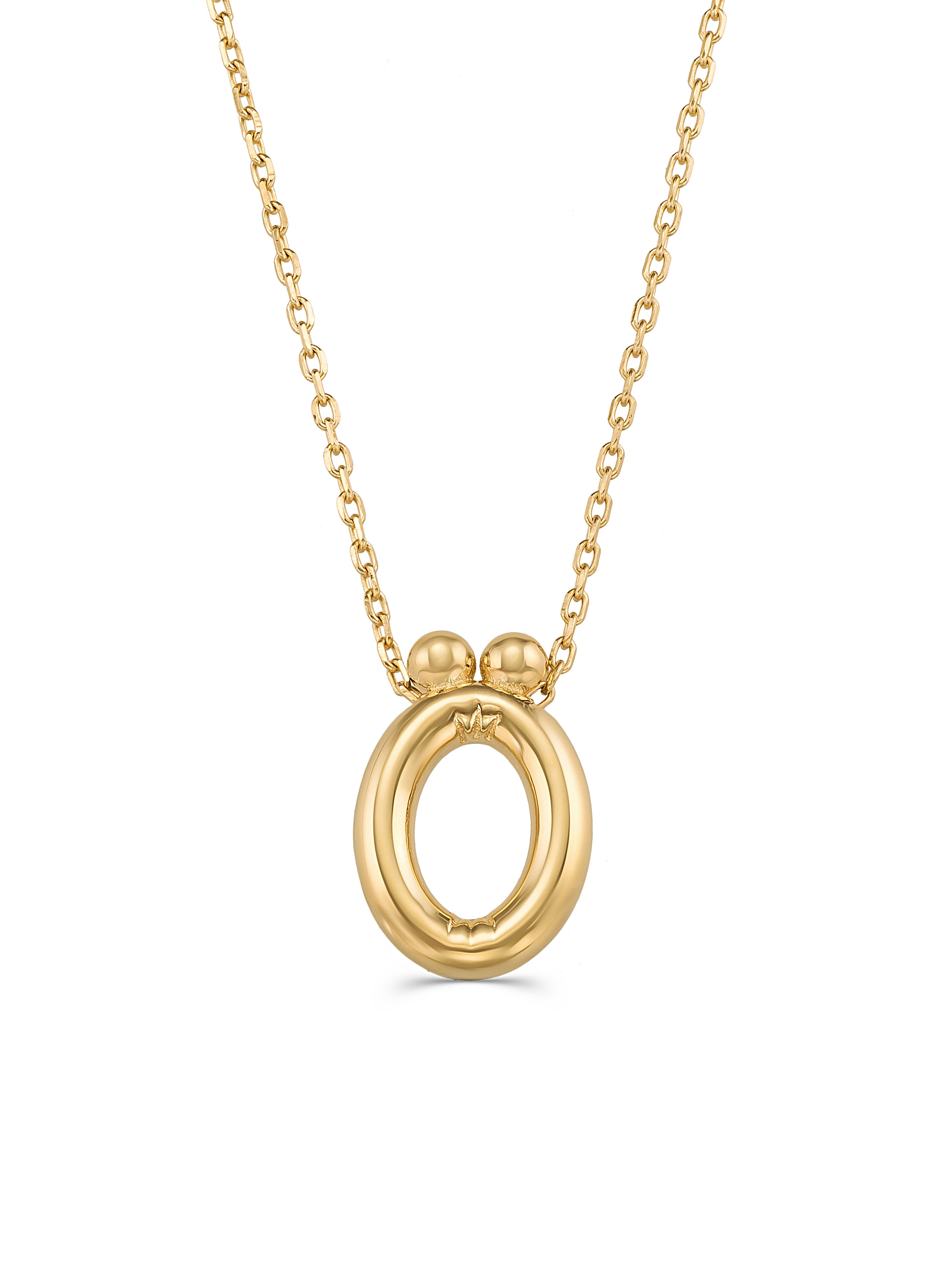 Letter O Classic Initial Necklace in 14K Gold by Elef Jewelry