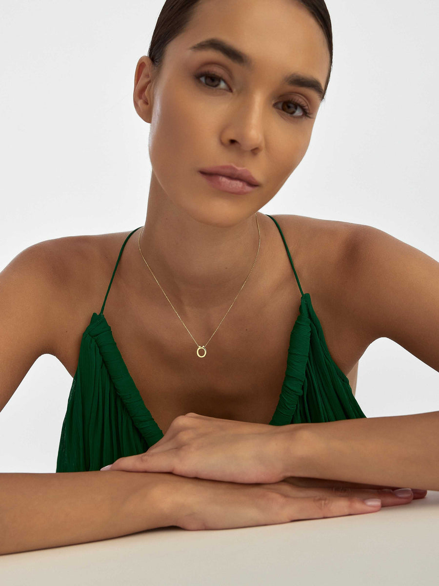 Letter O Stone Initial Necklace in 14K Gold